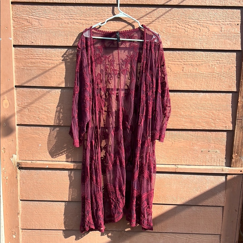 Burgundy Lace Kimono Cardigan